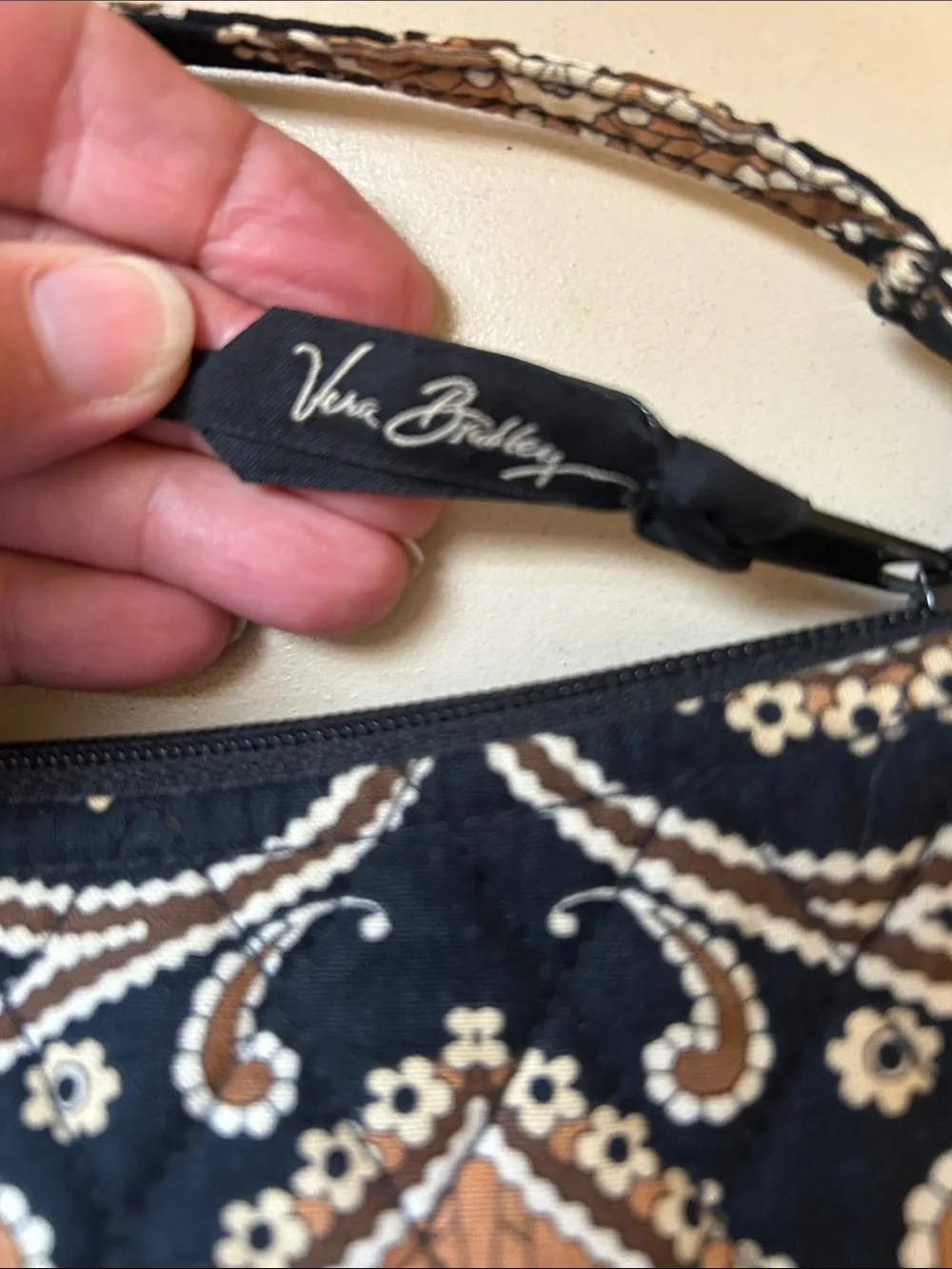 Vera Bradley Black and Tan Paisley Crossbody Bag EUC
